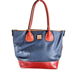 Dooney & Bourke Tote Bag Pebble Grain Leather Navy /Brown Red Lining #J12252621